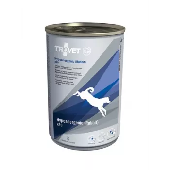 TROVET Hypoallergenic RRD su triušiena – šlapias šunų ėdalas – 400 g