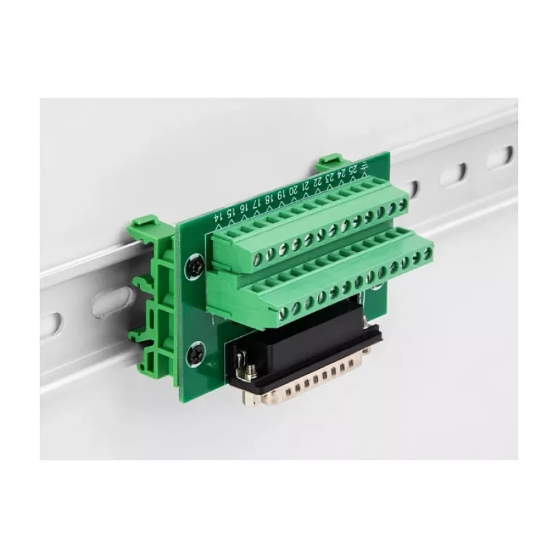 DeLOCK D-Sub 25 kontaktų moteriškas į Terminal Block adapteris DIN bėgiui 51mm x 86mm x 30mm