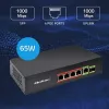 Ethernet PoE jungiklis QOLTEC 52296 — 4x RJ45 PoE prievadai, 1x RJ45 uplink