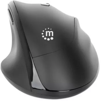 Manhattan ergonominė belaidė pelė, dešiniarankiams, reguliuojama 800/1200/1600 dpi, 2,4 GHz (iki 10 m), šeši mygtukai su slinkimo ratuku, kombinuotas USB-A ir USB-C imtuvas, juoda, AA baterija (įtraukta), trejų metų garantija