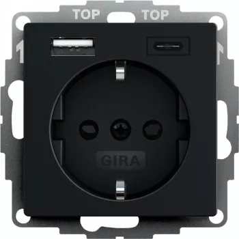 Gira kištukinis lizdas su USB lizdu, modelis 2459005, juodos spalvos