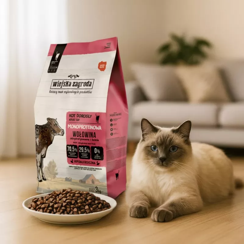 WIEJSKA ZAGRODA Monoprotein Beef – sausas kačių ėdalas – 3 kg