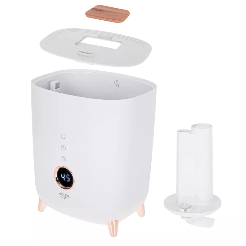 Ultragarsinis drėkintuvas Adler AD 7972 – 4 l bakas, 300 ml/h, iki 35 m², 23 W, baltas