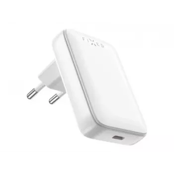 FIXED Slim USB-C kelioninis įkroviklis, GaN, PD palaikymas, 30W, baltas