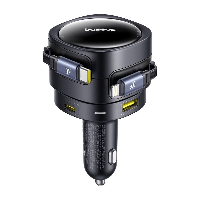 Automobilinis kroviklis Baseus Enjoyment Max 90W su USB-C, Lightning ir USB-A prievadais