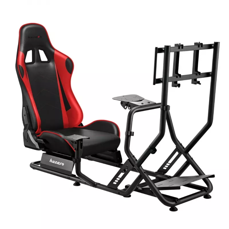Lenktynių kokpitas huzaro Speed 6.0 su reguliuojama sėdyne, plieniniu rėmu, 30°–90° kampu, iki 120 kg, raudonas, 1080×1360×560 mm
