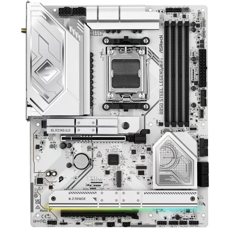 Pagrindinė plokštė ASROCK B850 Steel Legend WiFi ATX — AMD B850, lizdas AM5, DDR5, 4x DIMM, 4x M.2, Wi‑Fi 7, 2.5Gb LAN