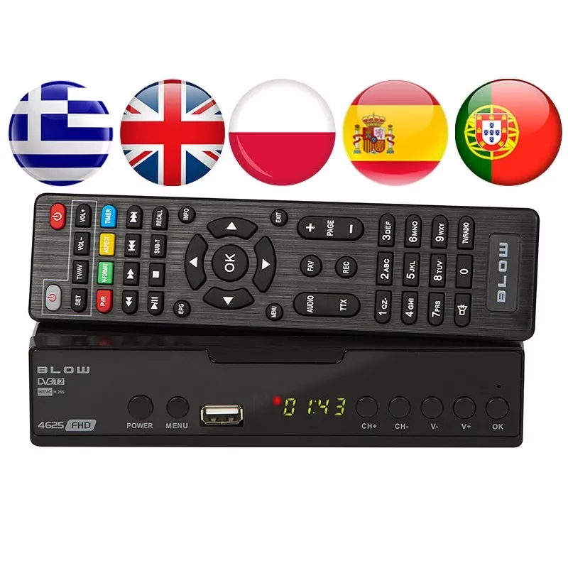 Skaitmeninis TV imtuvas BLOW 4625FHD DVB-T2 H.265 antžeminės televizijos imtuvas, HDMI, USB, SCART, Ethernet, S/PDIF