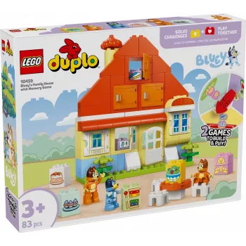 Konstruktorius LEGO Bluey šeimos namas su atminties žaidimu 10459 — 83 dalys, 3 minifigūrėlės, nuo 3 m.