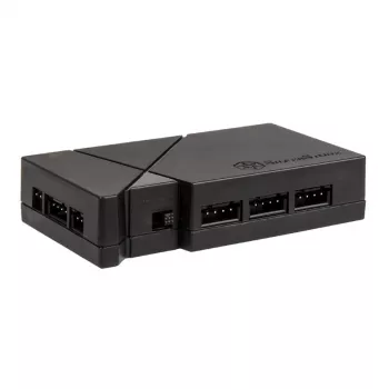 Ventiliatorių greičio valdiklis SilverStone LSB01 – 3 kanalų rankinis valdiklis, juodas plastikinis korpusas, 46×19 mm