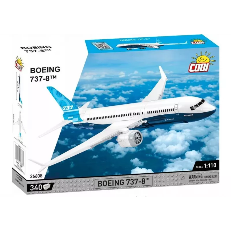 Konstruktorius Cobi Boeing 737-8 – 340 detalių, rekomenduojamas amžius 7+, mėlynas ir baltas