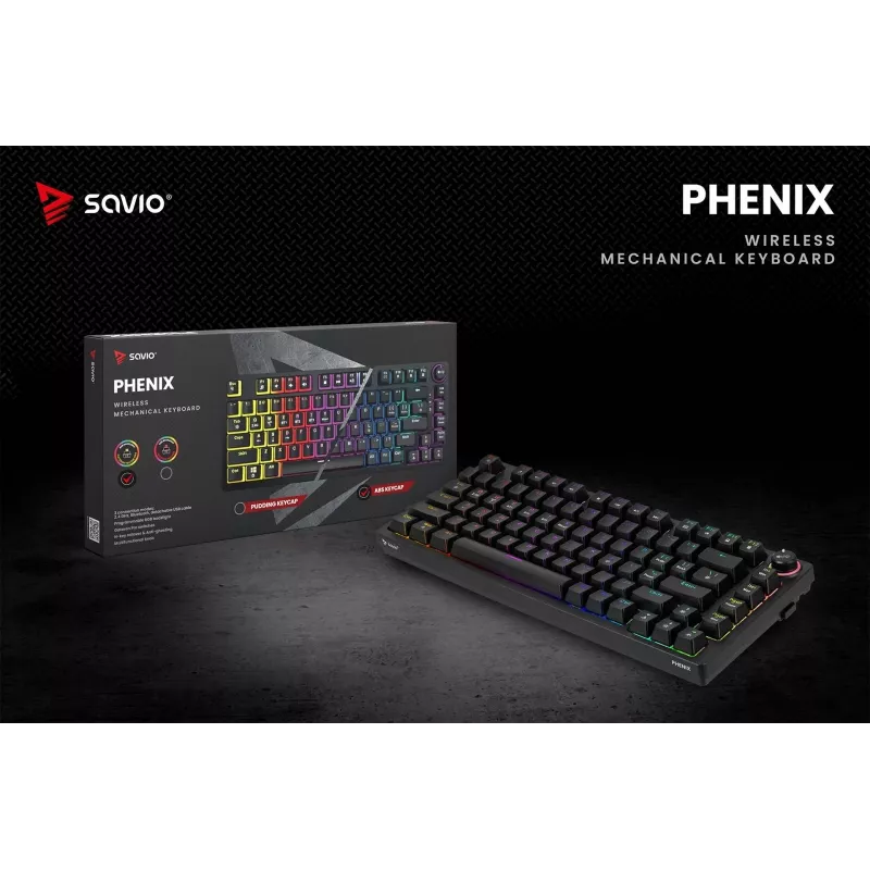 Savo Phenix SAVGK-RED mechaninė klaviatūra žaidimams 75% Gateron Pro RGB belaidė RF Bluetooth USB QWERTY