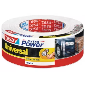 tesa Folienband extra Power Universal, 48 mm x 50 m, weiß gewebeverstärkt, von Hand einreißbar (56389-00002-04)
