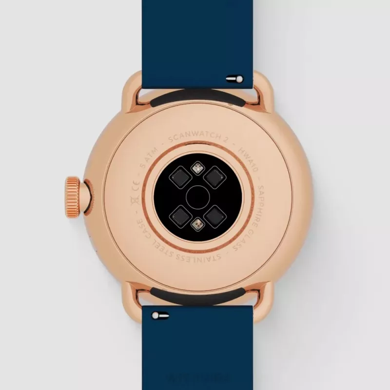 Withings ScanWatch 2 – laikrodis su EKG, širdies ritmu, SpO2, aktyvumo ir miego stebėjimu (38 mm, mėlyna rožinė auksinė)