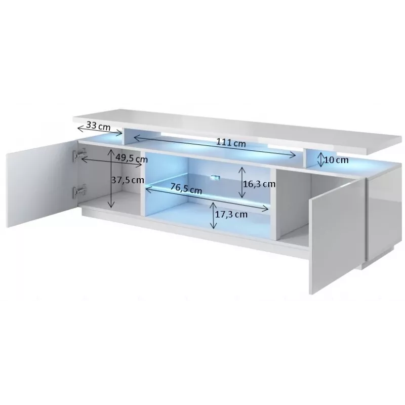 Spintelė TV Cama Meble EVA 180x40x56 cm, juoda blizgi, MDF viršus, juodas rėmas