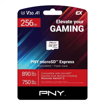 PNY microSD Express 256 GB microSDXC atminties kortelė UHS‑I Skaitymas 890 MB/s Rašymas 750 MB/s U3 V30