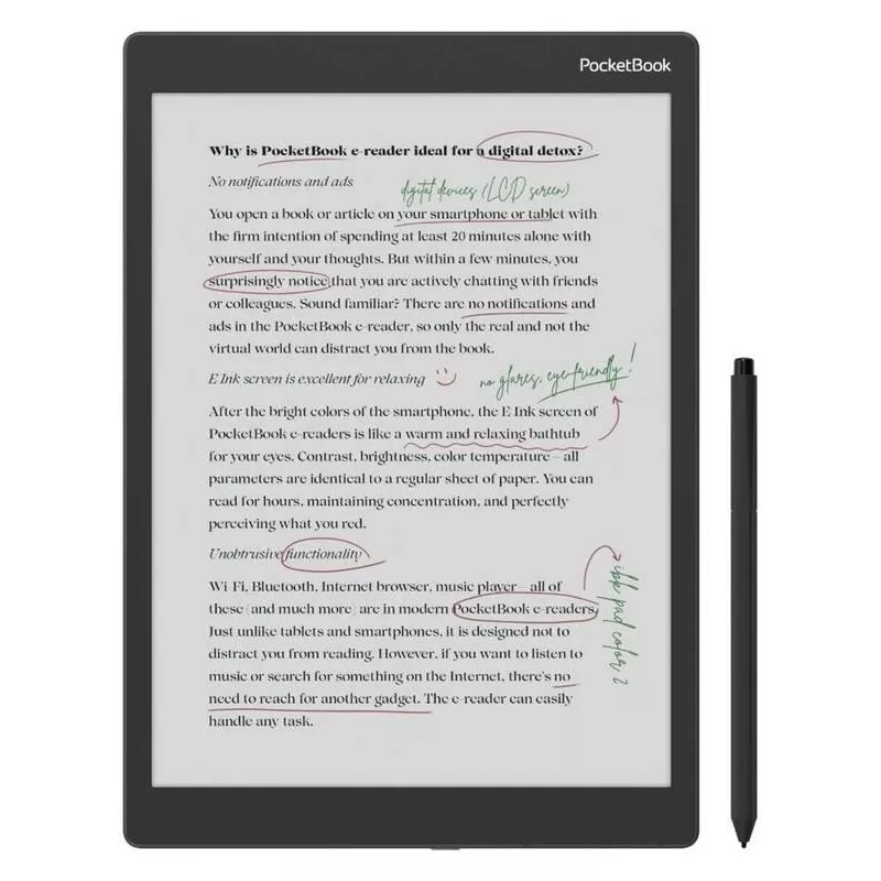 E. knygų skaityklė PocketBook Color Note 10.3 colio E Ink Kaleido, 32 GB, Wi-Fi, jutiklinis ekranas, juoda/mėlyna