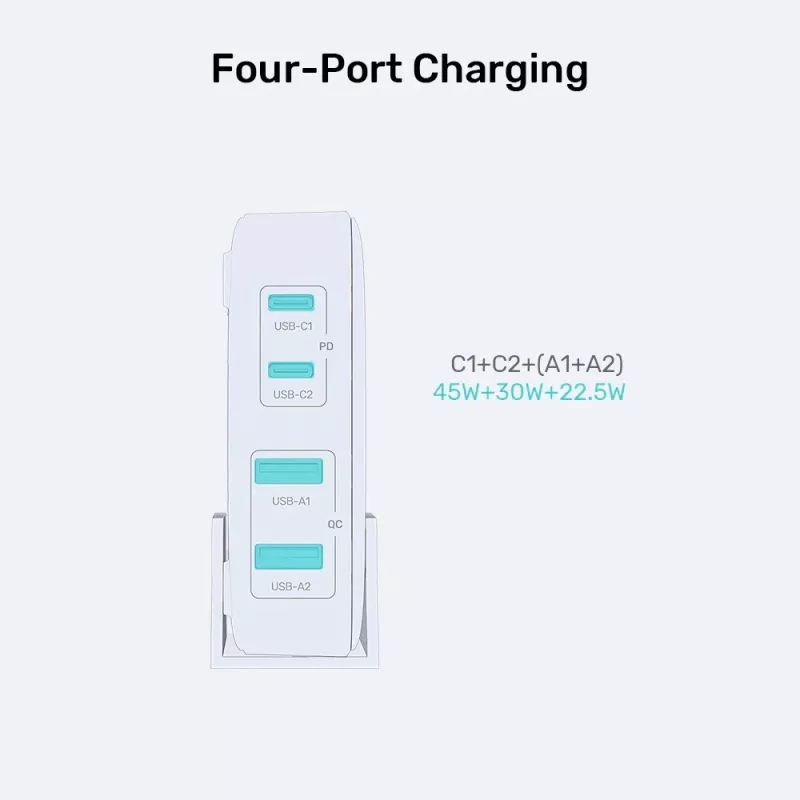 Unitek Desk Charger P1229ABK01-EU 100W su 2× USB-A ir 2× USB-C