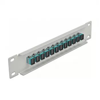 Skaidulinės optikos skirstymo panelė DeLOCK 10 colių 12 prievadų SC Simplex Aqua 1U Pilka