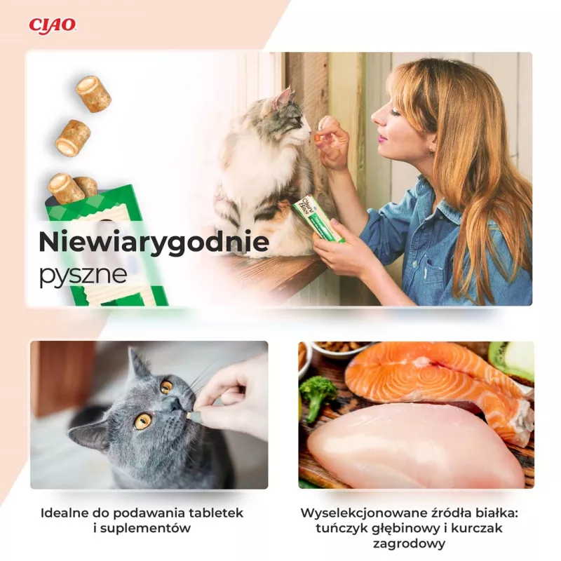 INABA Churu Bites vištiena su tunu ir lašiša - skanėstai katėms - 3x10 g