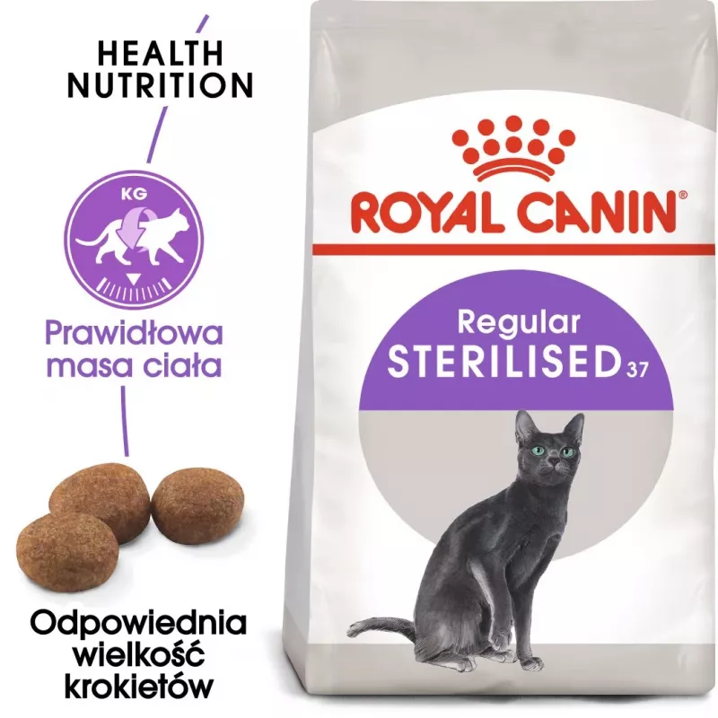Sausas kačių ėdalas Royal Canin Sterilised 2 kg – suaugusioms kastruotoms katėms, vištiena, 37 % baltymų