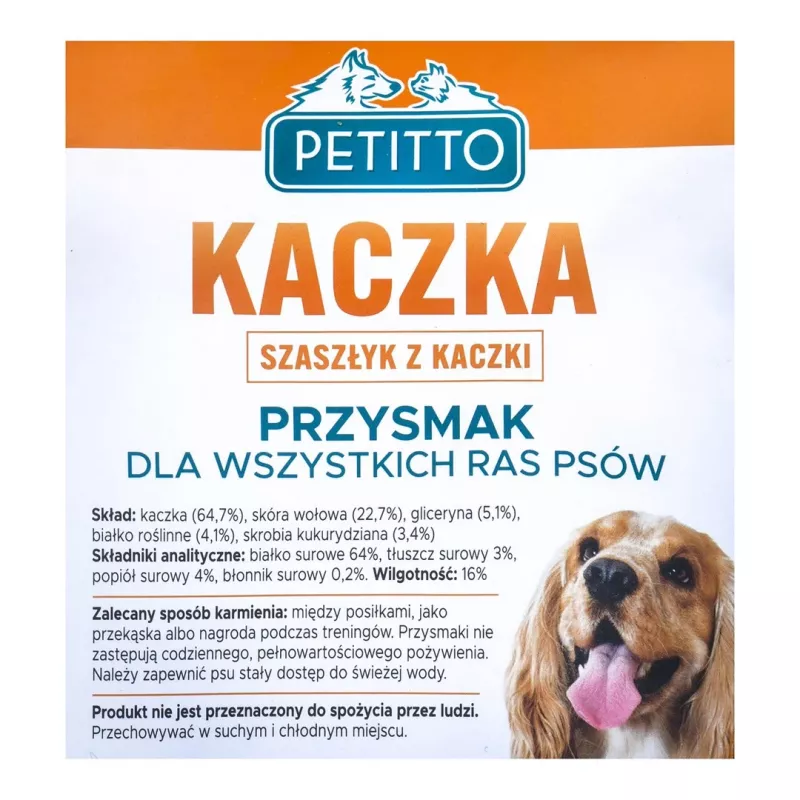 PETITTO Duck Kebab šunų skanėstai 500 g — minkšti mokymo kąsneliai su antienos skoniu