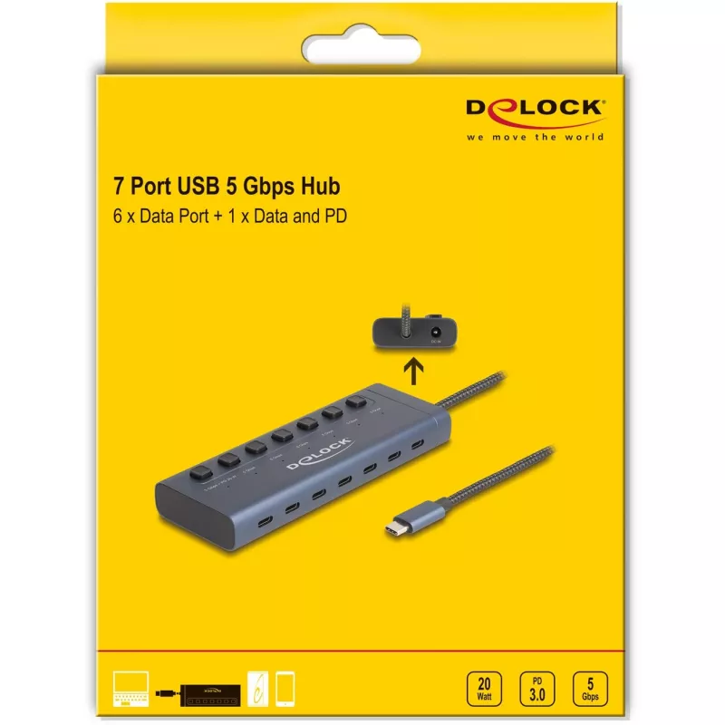 DeLOCK 63410 USB 3.2 Gen 1 Type-C 7 prievadų USB-C šakotuvas, mėlynas, 5000 Mbit/s