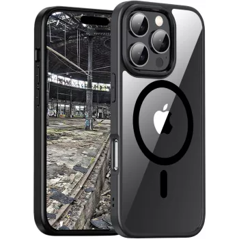 Apsauginis dėklas jt berlin Hybrid MagSafe Apple iPhone 16 Pro Max — juodas permatomas