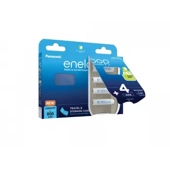 Įkraunamos baterijos PANASONIC ENELOOP AAA 800 mAh 4 vnt. + dėklas (BK-4MCDE/4CP+CASE)