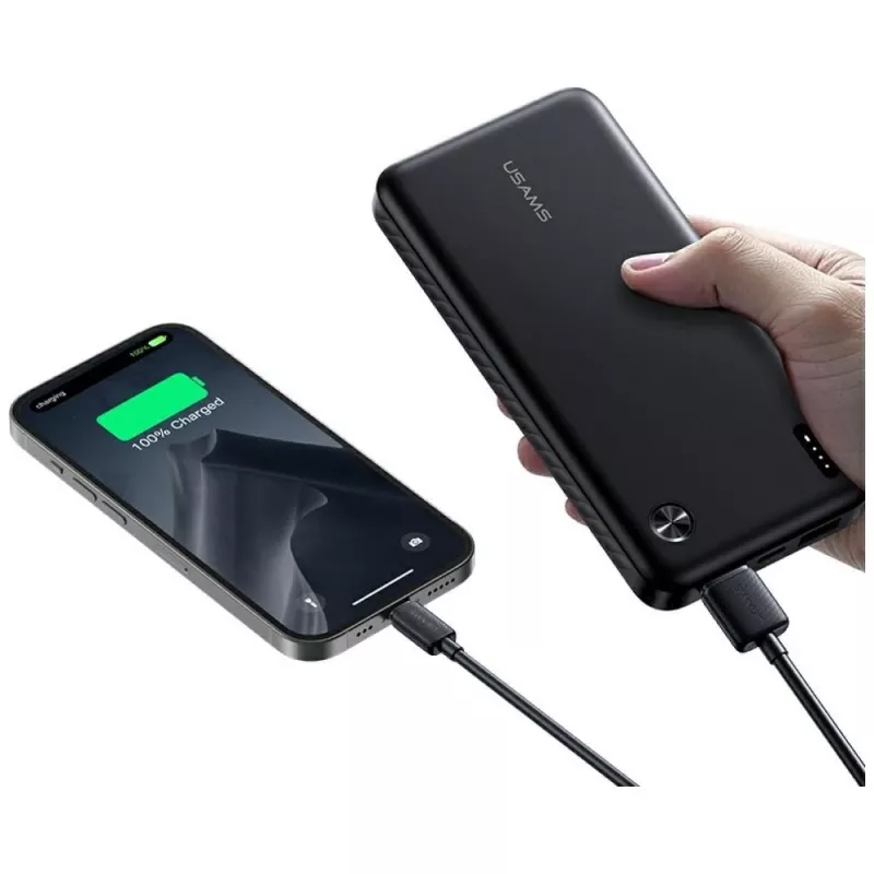 Power bank usams PB83 10000mAh PD 2×USB-A USB-C baltas