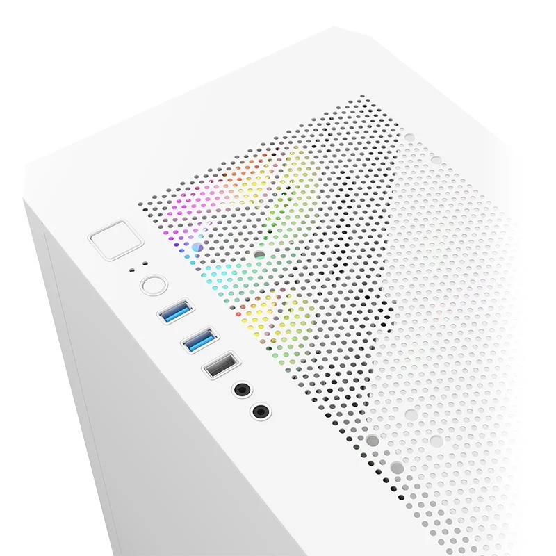 Montech AIR 100 ARGB Micro-ATX korpusas su keturiai ARGB ventiliatoriais, itin minimalistinis dizainas, smulkus tinklelio priekis, didelis oro srautas, unikalus šoninis skydelis