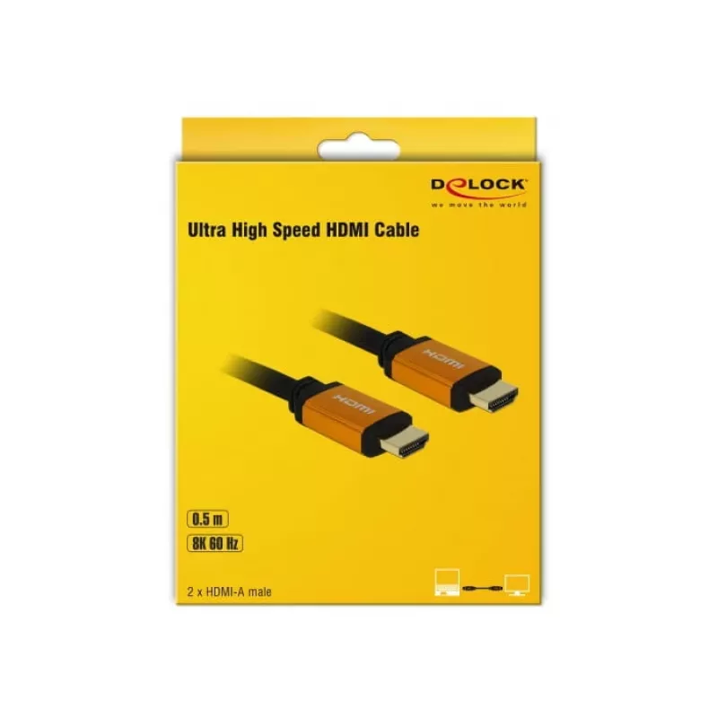 DeLOCK HDMI laidas, HDMI (M) į HDMI (M), 50 cm, triguba izoliacija, juodas, auksinis, 8K palaikymas