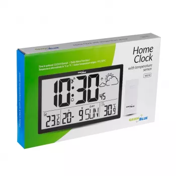 Sieninis laikrodis GreenBlue GB218 – itin didelis LCD, orų stotis, vidaus/lauko temperatūra, datos rodymas