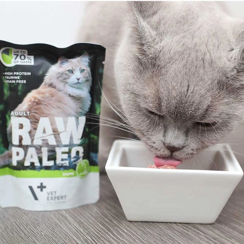 Šlapias ėdalas katėms VETEXPERT RAW PALEO Adult Venison 100 g – bekombinis vienos porcijos paketėlis