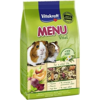 Granuliuotas pašaras jūrų kiaulytėms Vitakraft Menu Vital 1 kg – javų skonis, vitaminas C, 12,5 % žalios ląstelienos, be sojos