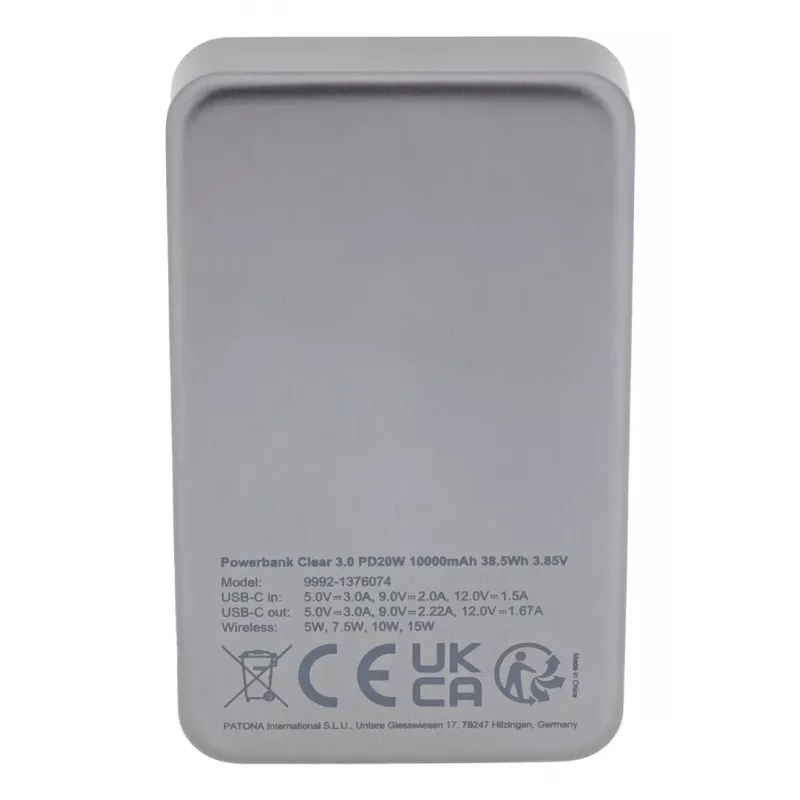 Nešiojamas powerbank PATONA 9992, 10000 mAh, LiPo 38,5 Wh, USB-C PD 20W, 2 išėjimai, 12V/3A įėjimas/išėjimas, Juodas