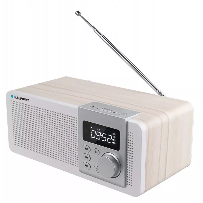 Nešiojamas radijo imtuvas BLAUPUNKT PP14BT su Bluetooth, MP3, MicroSD, USB ir žadintuvu — 6 W, baterija/maitinimas tinklu, 230×118×90 mm