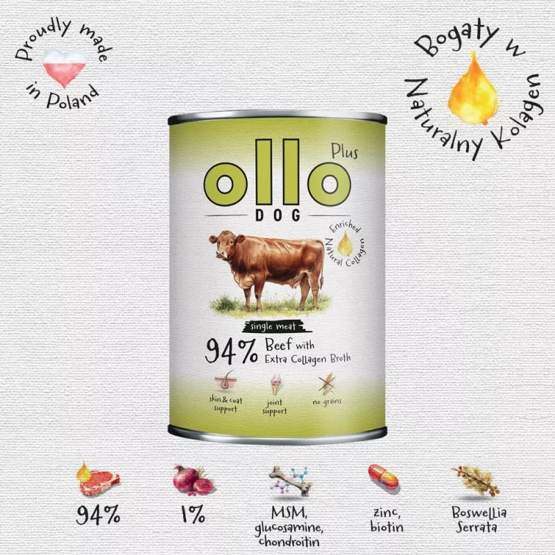 Ollo Plus Kolagen Beef 400g šunų ėdalas skardinėje