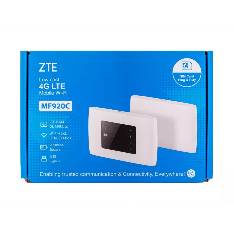 Maršrutizatorius koriniam tinklui ZTE MF920C — LTE 4G (800/900/1800/2100/2600 MHz), WLAN 150 Mbps, 2000 mAh baterija, baltas