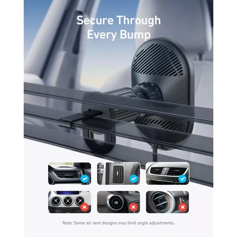 Belaidis magnetinis automobilinis kroviklis Anker MagGo 15W – 15W Qi greitasis krovimas išmaniesiems telefonams, juodas