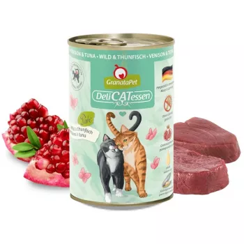 Šlapias kačių ėdalas Fox4Pets Granatapet DeliCATessen Venison & Tuna 400 g, pilnavertis suaugusių kačių pašaras, 78% drėgmės