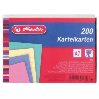 Herlitz 10836245 Kortelės užrašams mėlyna, žalia, rožinė, geltona (200 vnt.)