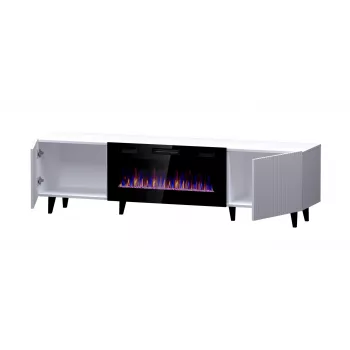 Spintelė televizoriui Cama Meble PAFOS EF su elektriniu židiniu 180×42×49 cm, balta matinė