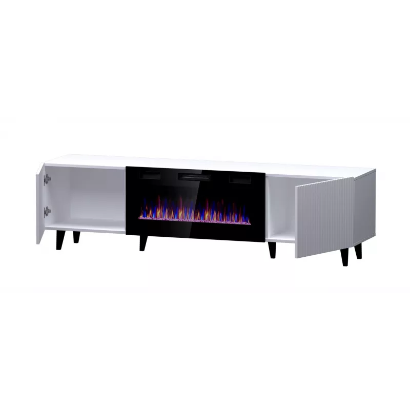 Spintelė televizoriui Cama Meble PAFOS EF su elektriniu židiniu 180×42×49 cm, balta matinė