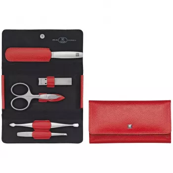 Manikiūro kelionių rinkinys ZWILLING Twinox 97092-002-0, raudonas odinis dėklas, 5 dalys