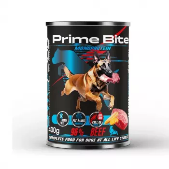 PRIME BITE Monoprotein Jautiena su morkomis – šlapias šunų ėdalas – 400g