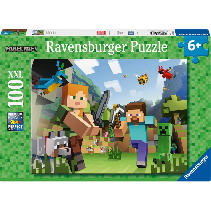 Dėlionė Ravensburger Puzzle XXL 100 dalių Minecraft – didelės detalės vaikams ir gerbėjams