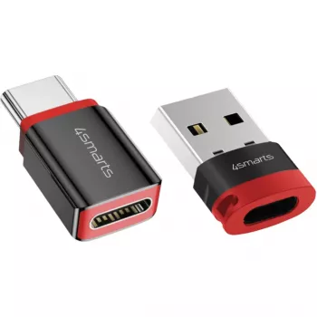 Sąsajų adapteris 4smarts 541615 — USB Type-A (šeimininkas) į USB Type-C (išvestis), juodas, tiesus kištukas–lizdas, 2 vnt. pakuotė