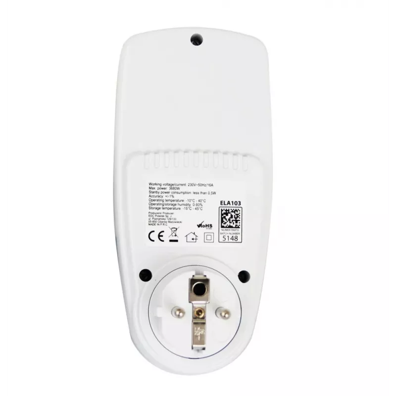 Energijos sąnaudų matuoklis ESPERANZA ELA103 su LCD ekranu — 16 A, 3680 W, 230 V, 50–60 Hz