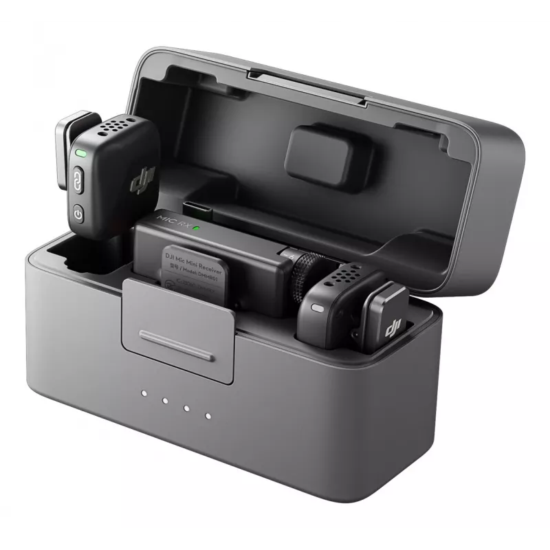 Belaidis mikrofonų rinkinys DJI Mic Mini (2 TX + 1 RX + Įkrovimo dėklas) – Tamsiai pilka